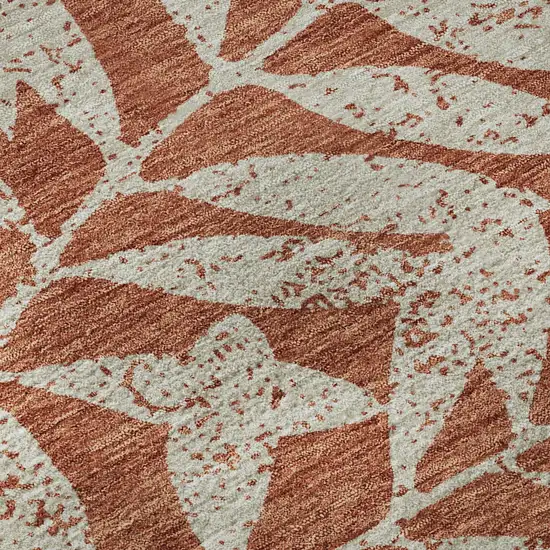 8' Rust And Beige Floral Washable Round Rug With UV Protection Photo 9