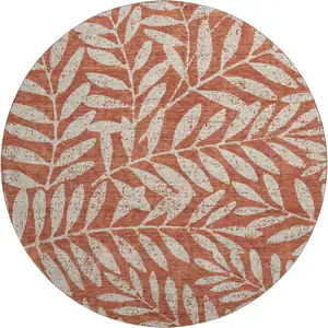 Photo of 8' Rust And Beige Floral Washable Round Rug With UV Protection