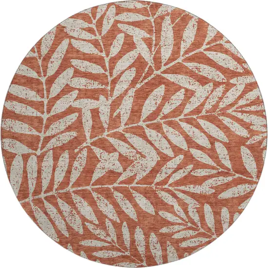 8' Rust And Beige Floral Washable Round Rug With UV Protection Photo 1