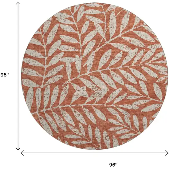 8' Rust And Beige Floral Washable Round Rug With UV Protection Photo 8