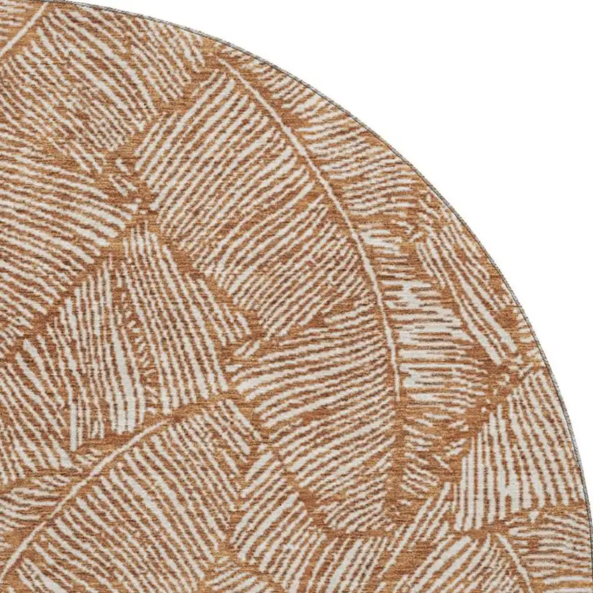 8' Rust And Beige Floral Washable Round Rug With UV Protection Photo 4