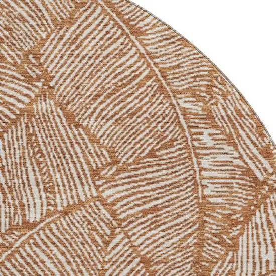 8' Rust And Beige Floral Washable Round Rug With UV Protection Photo 3