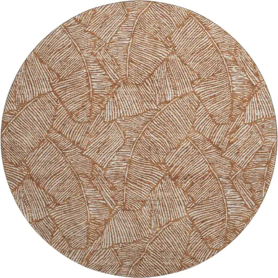 8' Rust And Beige Floral Washable Round Rug With UV Protection Photo 1