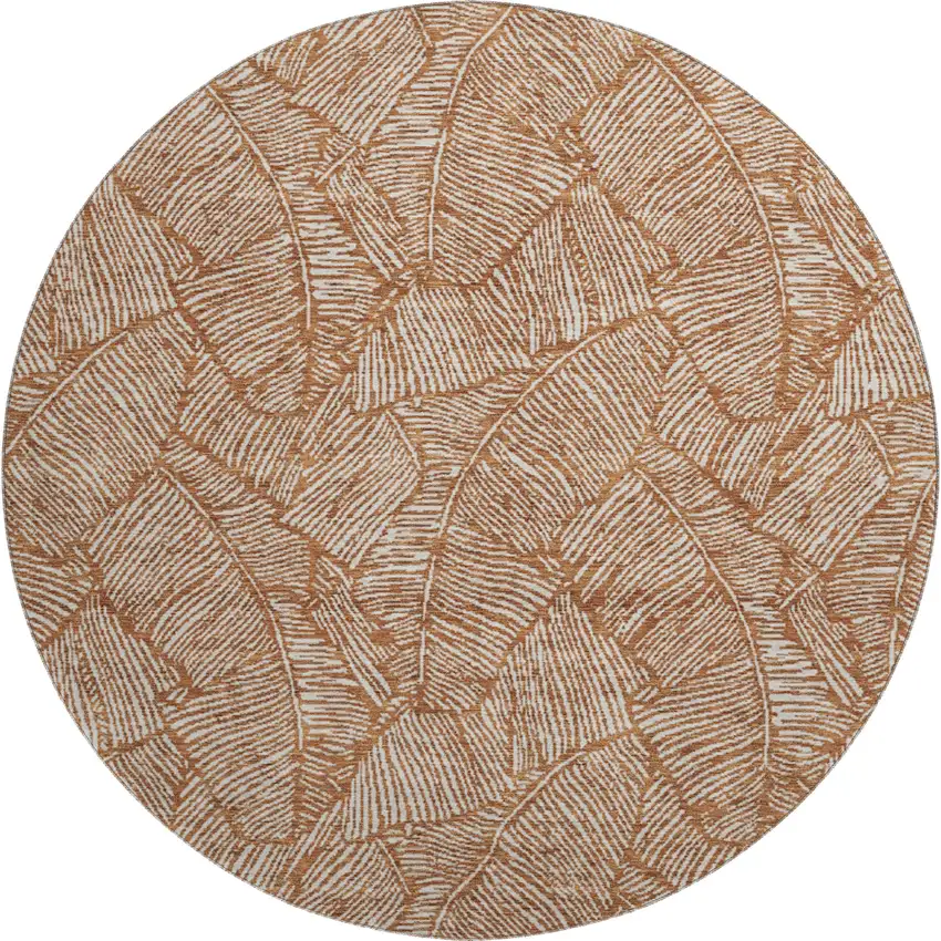 8' Rust And Beige Floral Washable Round Rug With UV Protection Photo 1