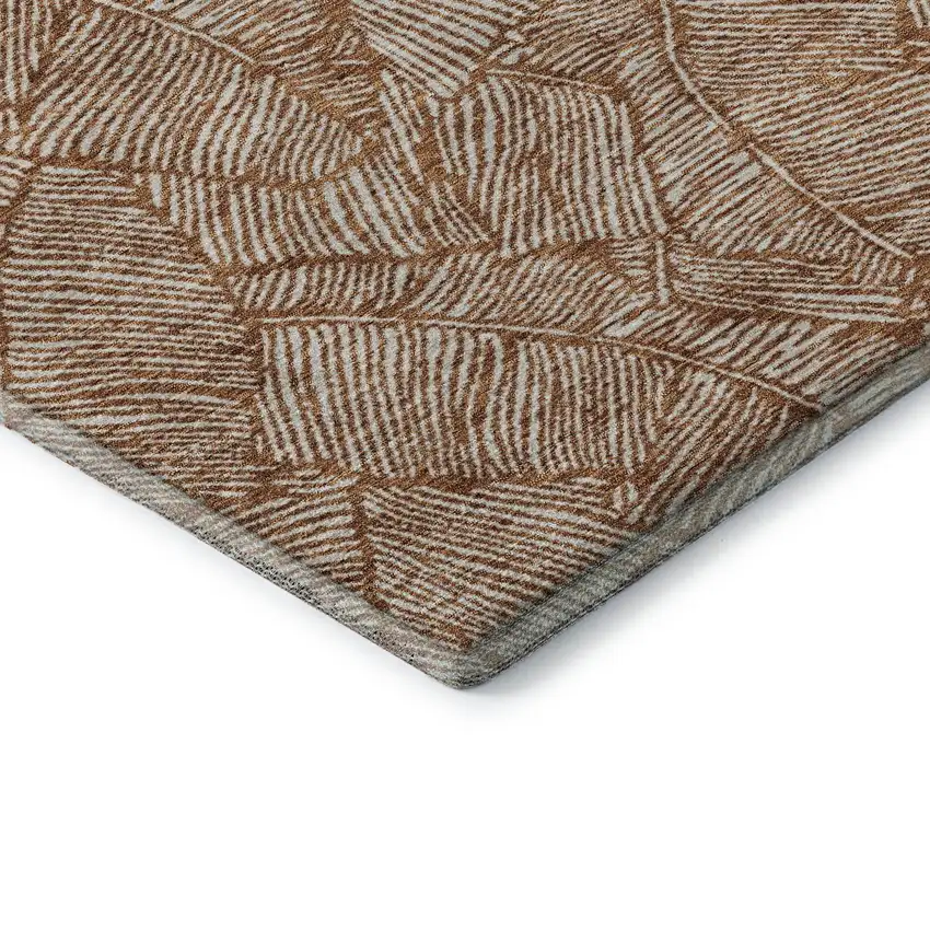 8' Rust And Beige Floral Washable Round Rug With UV Protection Photo 7