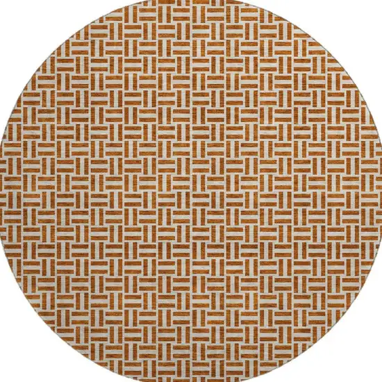 8' Rust And Beige Geometric Washable Round Rug With UV Protection Photo 4