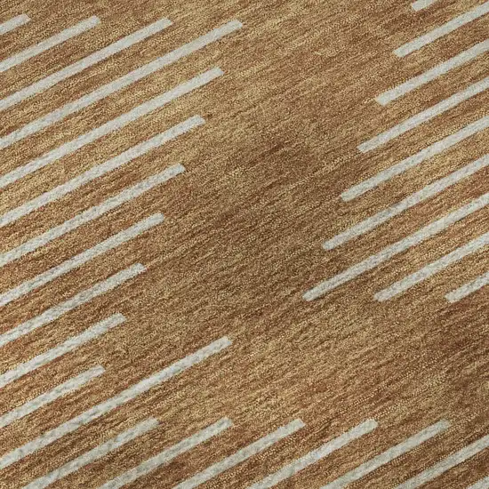 8' Rust And Beige Geometric Washable Round Rug With UV Protection Photo 8