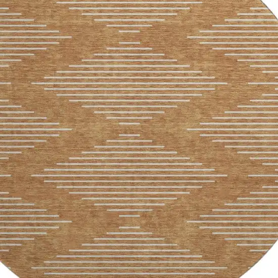 8' Rust And Beige Geometric Washable Round Rug With UV Protection Photo 2