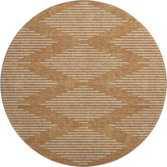 8' Rust And Beige Geometric Washable Round Rug With UV Protection Photo 1