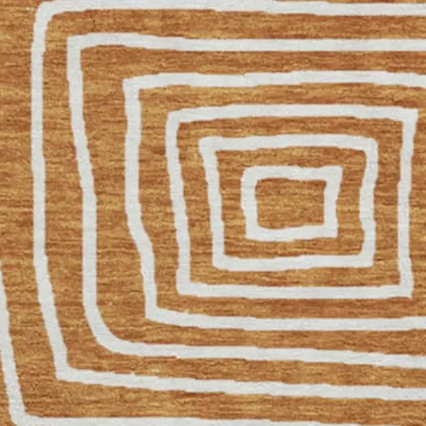 8' Rust And Beige Geometric Washable Round Rug With UV Protection Photo 2