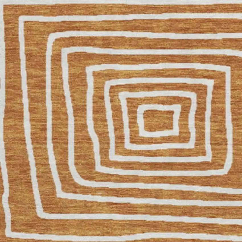 8' Rust And Beige Geometric Washable Round Rug With UV Protection Photo 3