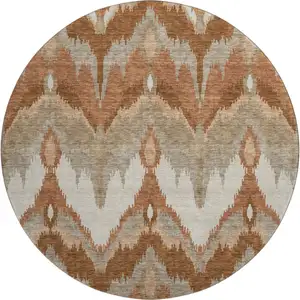 Photo of 8' Rust And Beige Ikat Washable Round Rug With UV Protection