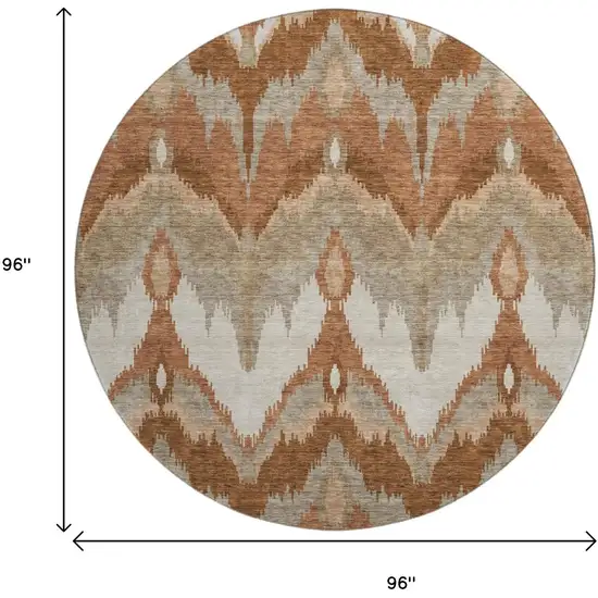 8' Rust And Beige Ikat Washable Round Rug With UV Protection Photo 9