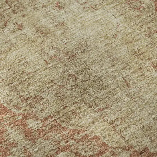 8' Rust And Beige Medallion Washable Round Rug With UV Protection Photo 8