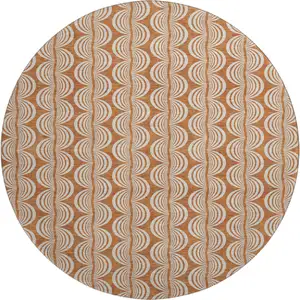 Photo of 8' Rust And Beige Ogee Washable Round Rug With UV Protection