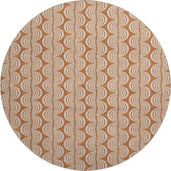 8' Rust And Beige Ogee Washable Round Rug With UV Protection Photo 1