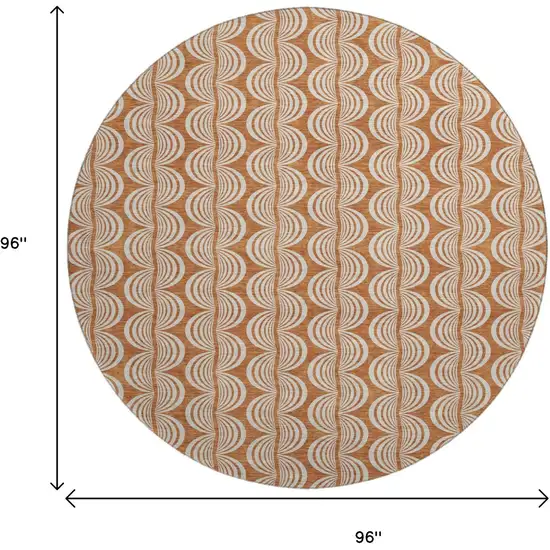 8' Rust And Beige Ogee Washable Round Rug With UV Protection Photo 9