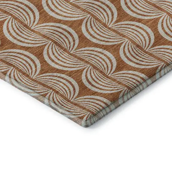 8' Rust And Beige Ogee Washable Round Rug With UV Protection Photo 6