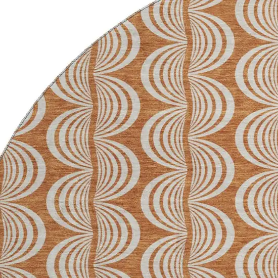 8' Rust And Beige Ogee Washable Round Rug With UV Protection Photo 2