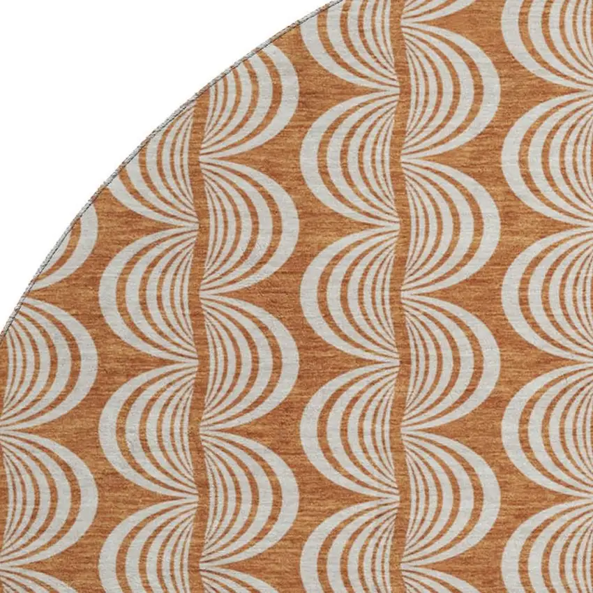 8' Rust And Beige Ogee Washable Round Rug With UV Protection Photo 2