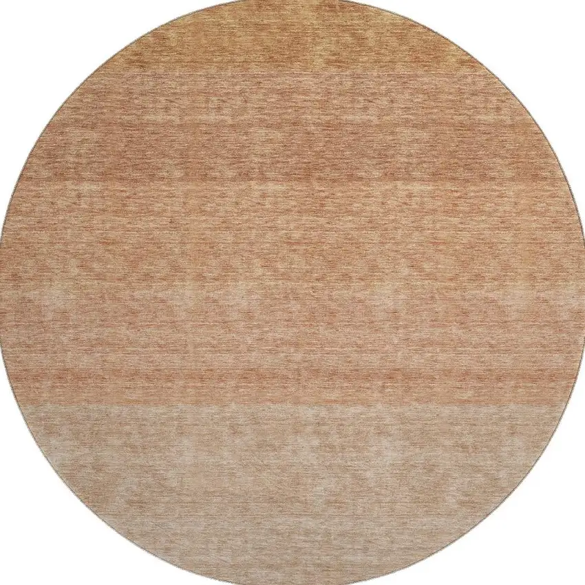 8' Rust And Beige Ombre Washable Round Rug With UV Protection Photo 2
