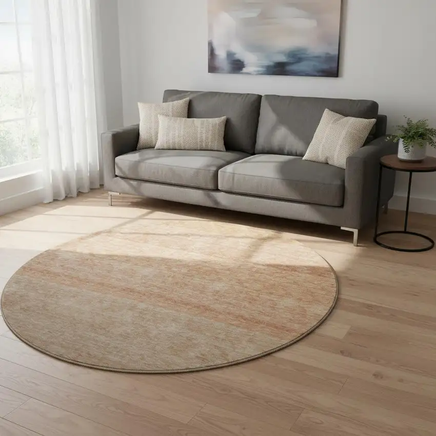 8' Rust And Beige Ombre Washable Round Rug With UV Protection Photo 2