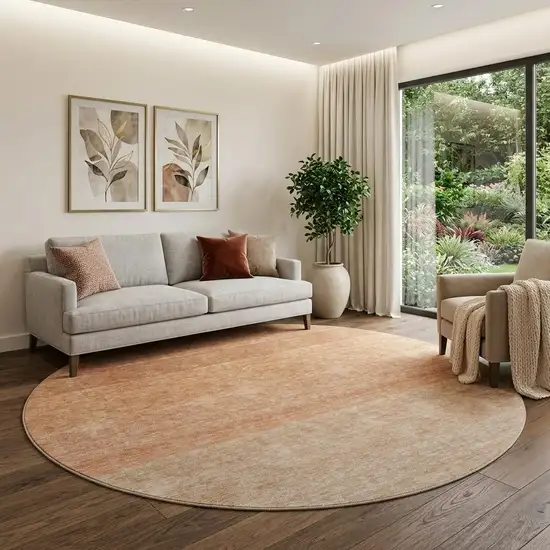8' Rust And Beige Ombre Washable Round Rug With UV Protection Photo 1