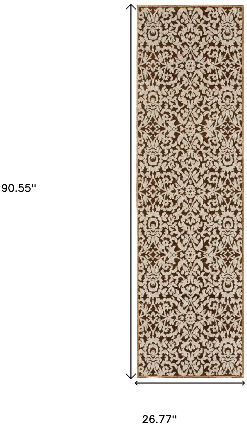 8' Rust And Beige Oriental Runner Rug Photo 3