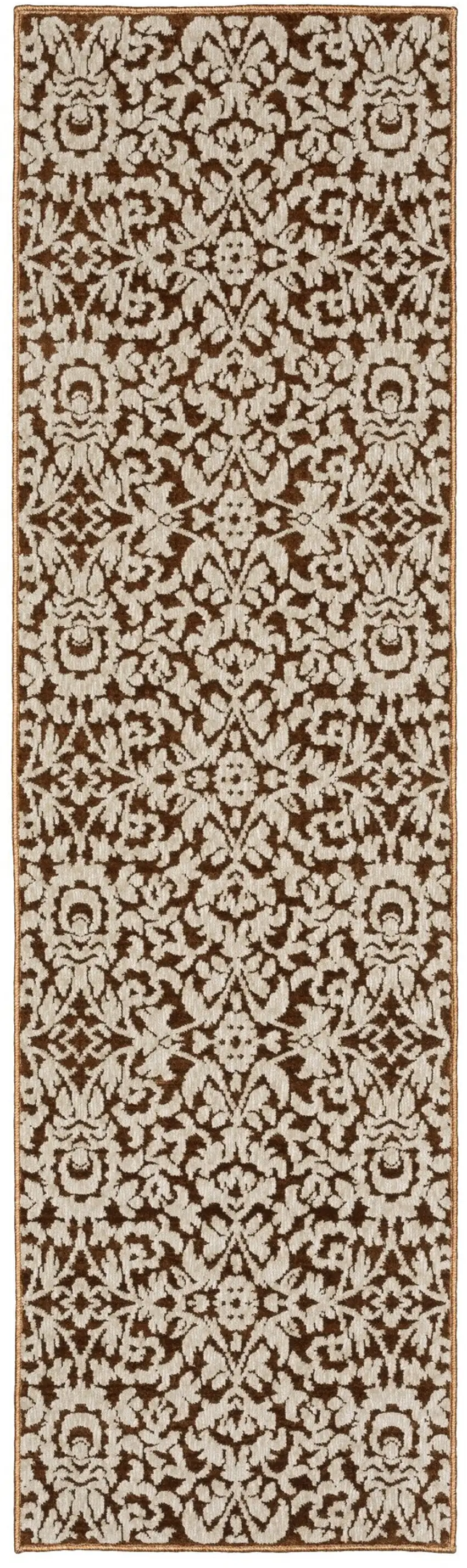 8' Rust And Beige Oriental Runner Rug Photo 2
