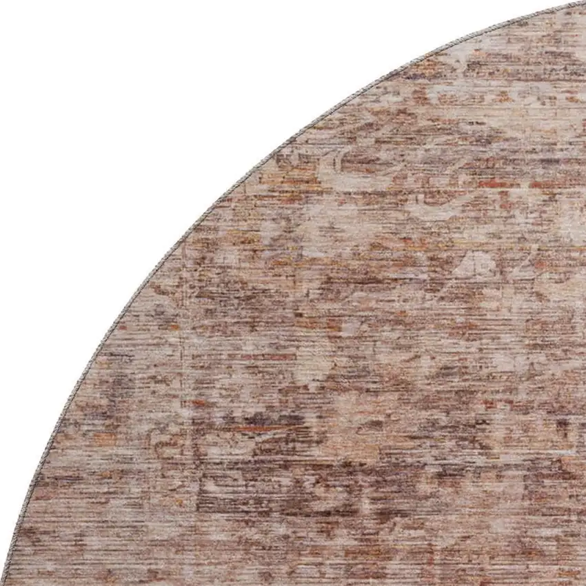 8' Rust And Beige Oriental Washable Round Rug With UV Protection Photo 2