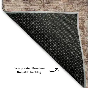 Photo of 8' Rust And Beige Oriental Washable Round Rug With UV Protection