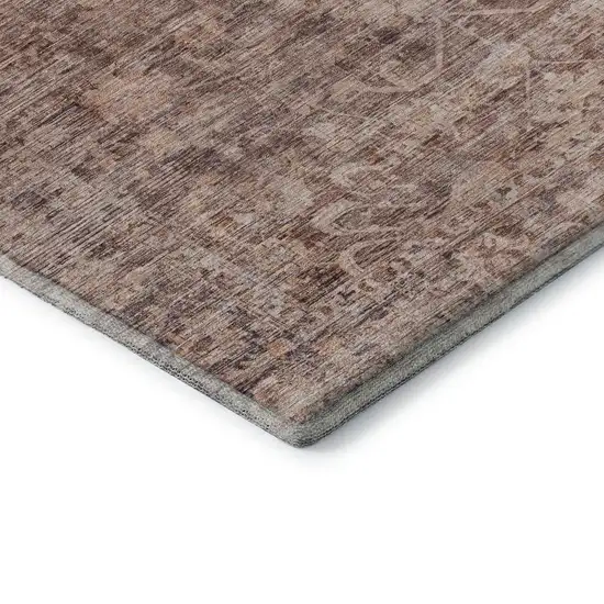 8' Rust And Beige Oriental Washable Round Rug With UV Protection Photo 6