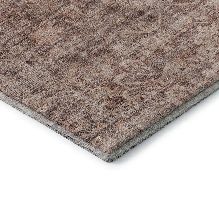 8' Rust And Beige Oriental Washable Round Rug With UV Protection Photo 6