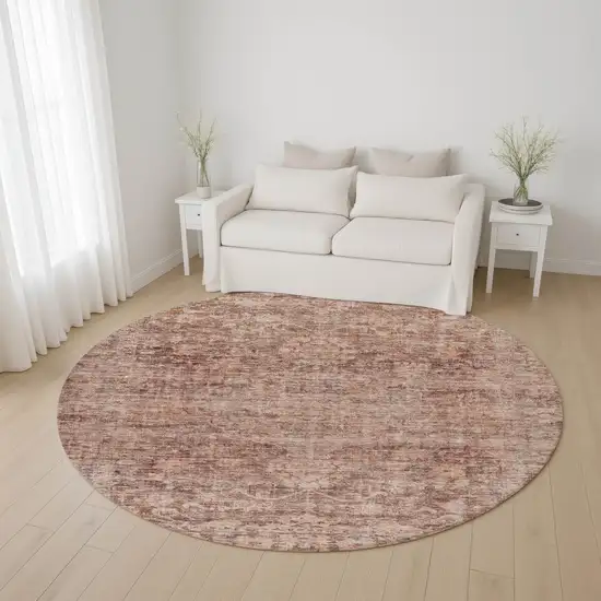 8' Rust And Beige Oriental Washable Round Rug With UV Protection Photo 4