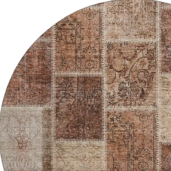 8' Rust And Beige Patchwork Washable Round Rug With UV Protection Photo 4