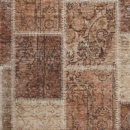 8' Rust And Beige Patchwork Washable Round Rug With UV Protection Photo 3