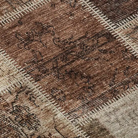 8' Rust And Beige Patchwork Washable Round Rug With UV Protection Photo 9