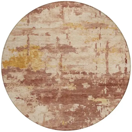 8' Rust And Beige Round Abstract Washable Indoor Outdoor Area Rug Photo 3