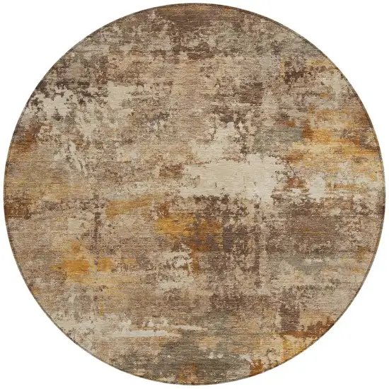 8' Rust And Beige Round Abstract Washable Indoor Outdoor Area Rug Photo 3