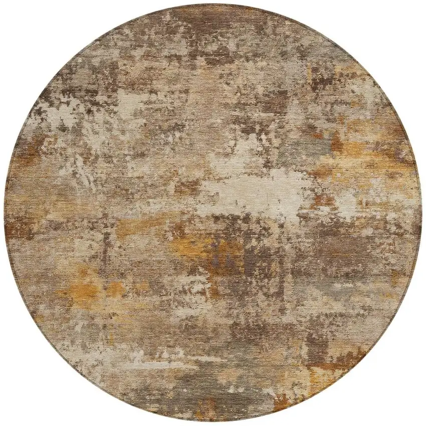 8' Rust And Beige Round Abstract Washable Indoor Outdoor Area Rug Photo 3