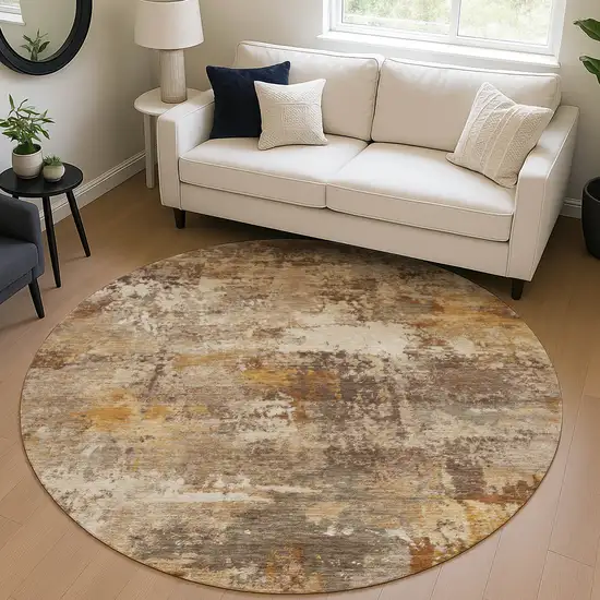8' Rust And Beige Round Abstract Washable Indoor Outdoor Area Rug Photo 5