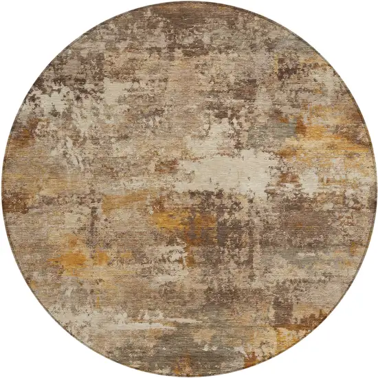 8' Rust And Beige Round Abstract Washable Indoor Outdoor Area Rug Photo 1