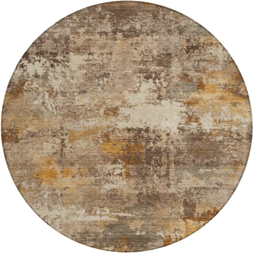 8' Rust And Beige Round Abstract Washable Indoor Outdoor Area Rug Photo 1