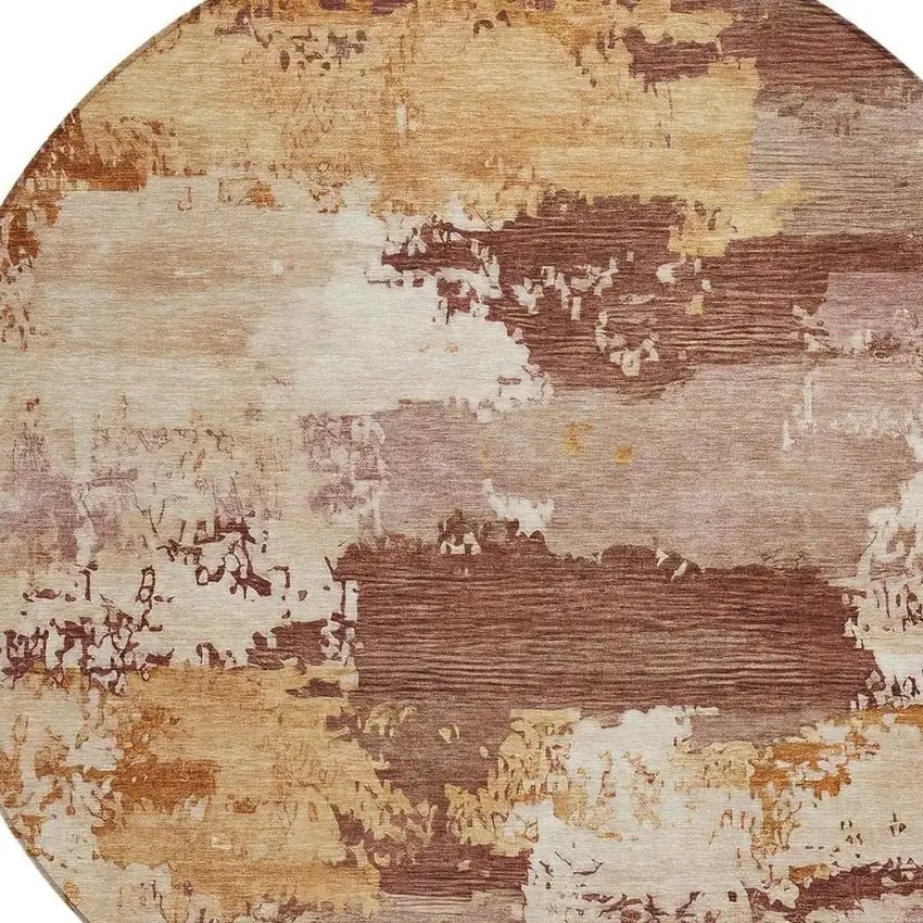 8' Rust And Beige Round Abstract Washable Indoor Outdoor Area Rug Photo 2