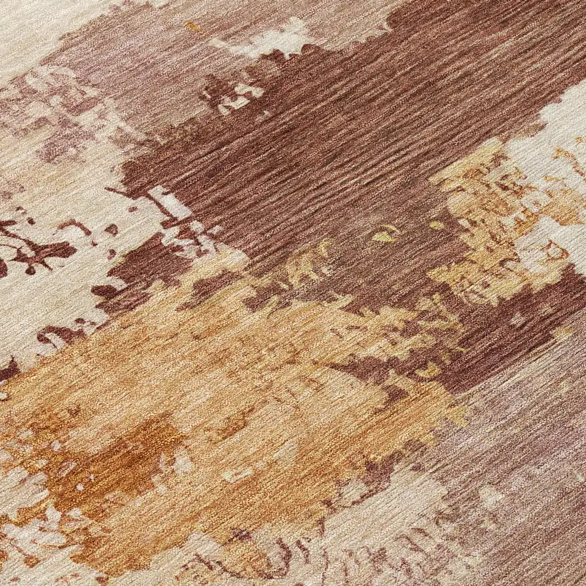 8' Rust And Beige Round Abstract Washable Indoor Outdoor Area Rug Photo 9