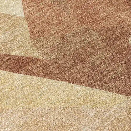 8' Rust And Beige Round Abstract Washable Indoor Outdoor Area Rug Photo 8