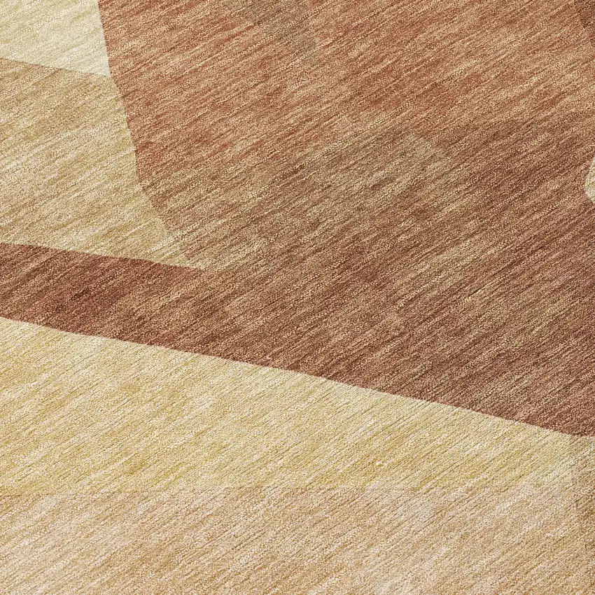 8' Rust And Beige Round Abstract Washable Indoor Outdoor Area Rug Photo 8