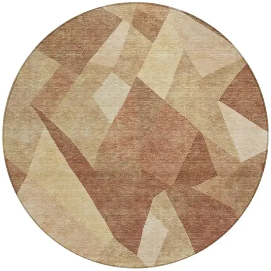 8' Rust And Beige Round Abstract Washable Indoor Outdoor Area Rug Photo 2