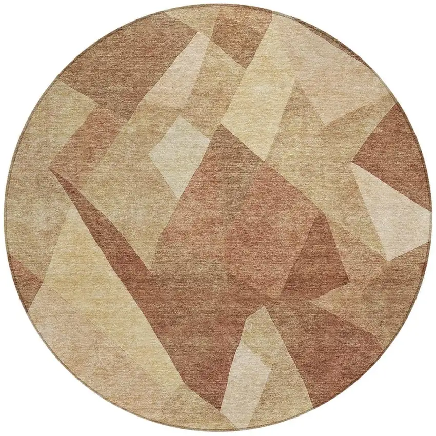 8' Rust And Beige Round Abstract Washable Indoor Outdoor Area Rug Photo 2