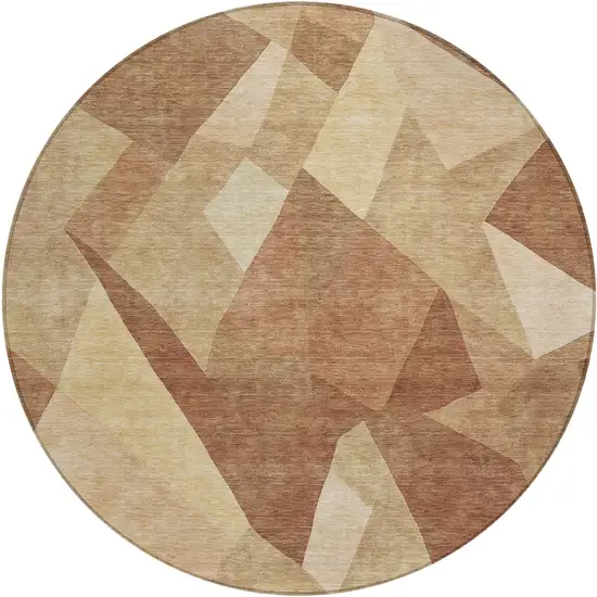 8' Rust And Beige Round Abstract Washable Indoor Outdoor Area Rug Photo 1
